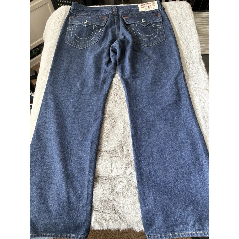 True Religon Ricky Mens Jeans Blue Denim Size 38x32 Flap rear‎ pockets